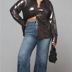 Anthropologie Maeve Collette Cropped Jeans with Blue Sequins, new without tags